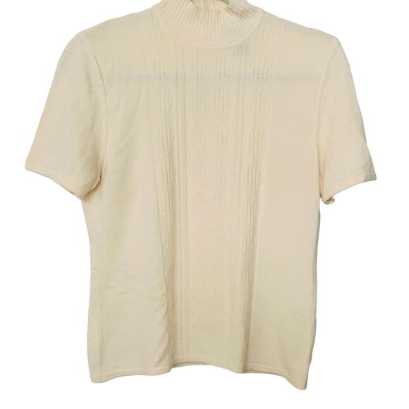 KORET SWEATER PULL-ON SHORT SLEEVE WOMENS, S, IVORY, STAND UP COLLAR, BACK ZIP - Picture 2 of 10